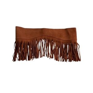 Pinko Mirtilla Suede Belt Sz S Brown Leather High Waist Fringe Western Boho